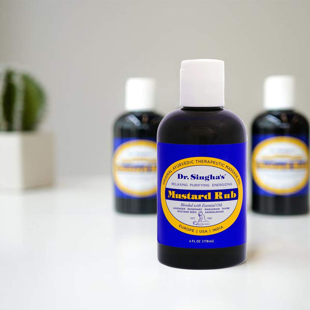 Dr. Singhas Mustard Rub, Therapeutic Body Massage Oil - with Best Essential Oils for Sore Muscles & Stiff Muscle Relief (6 Ounc