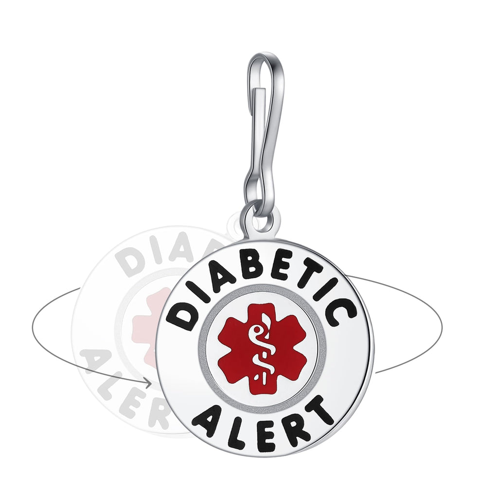 Divoti Diabetic Alert Bag Tag 1.25 - with Quick Clip | Pre-Engraved Stainless Steel Dual-Sided | Bold Lettering