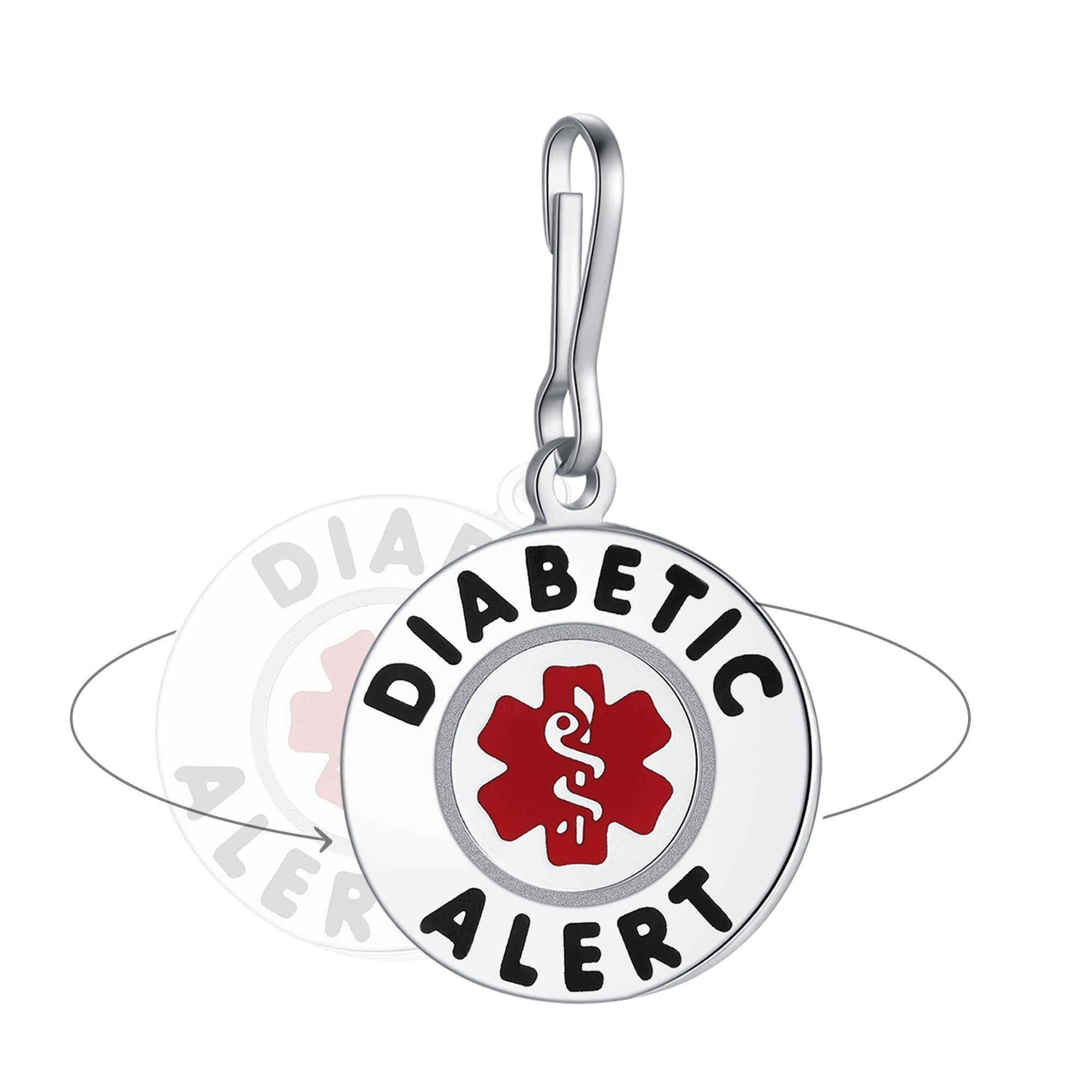 Divoti Diabetic Alert Bag Tag 1.25 - with Quick Clip | Pre-Engraved Stainless Steel Dual-Sided | Bold Lettering