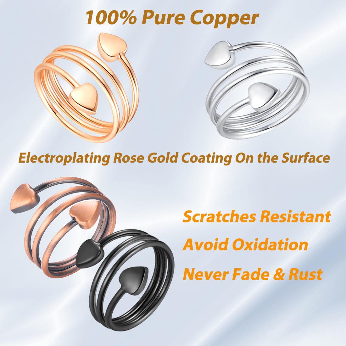 Vicmag Copper Magnetic Ring for Women, Magnetic Rings Ladies Fingers Thumb 100% Solid Pure Copper Jewelry Gift Adjustable(4PCS R
