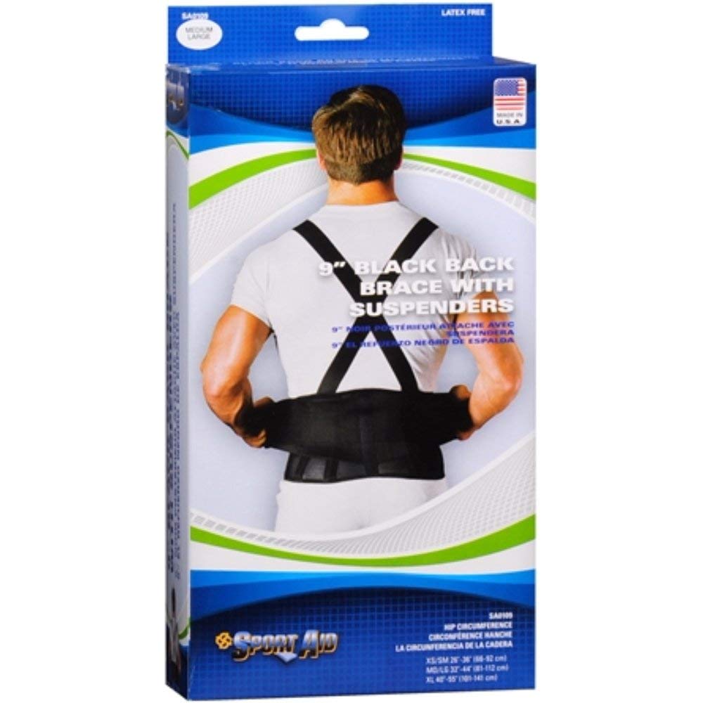 Sportaid Back Belt with Suspenders Black, Medium/Large - 1 ea