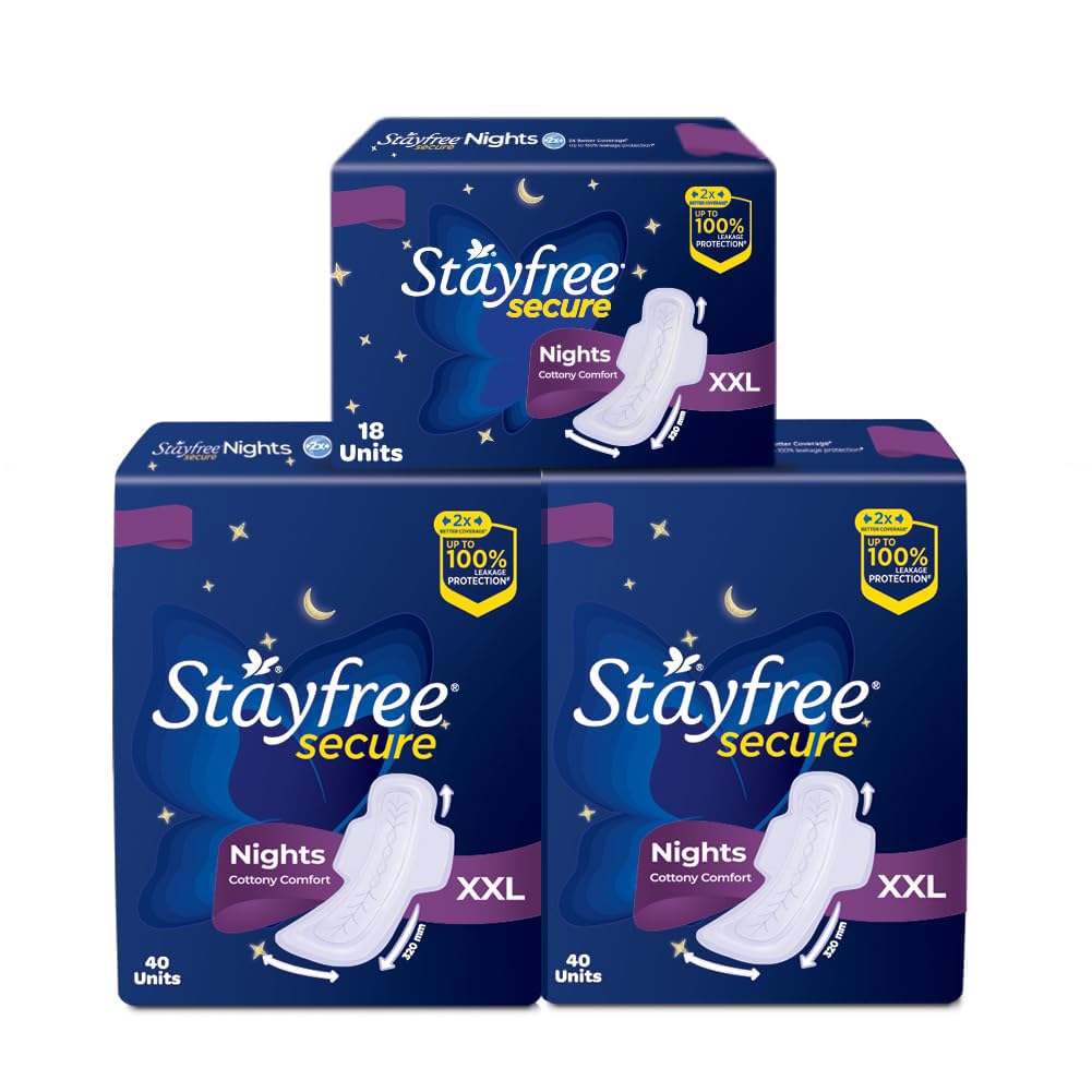 Stayfree Secure Night Sanitary Napkins For Women (98 Pads), Combo Offer Pack Buy 80 Pads Get 18 Pads