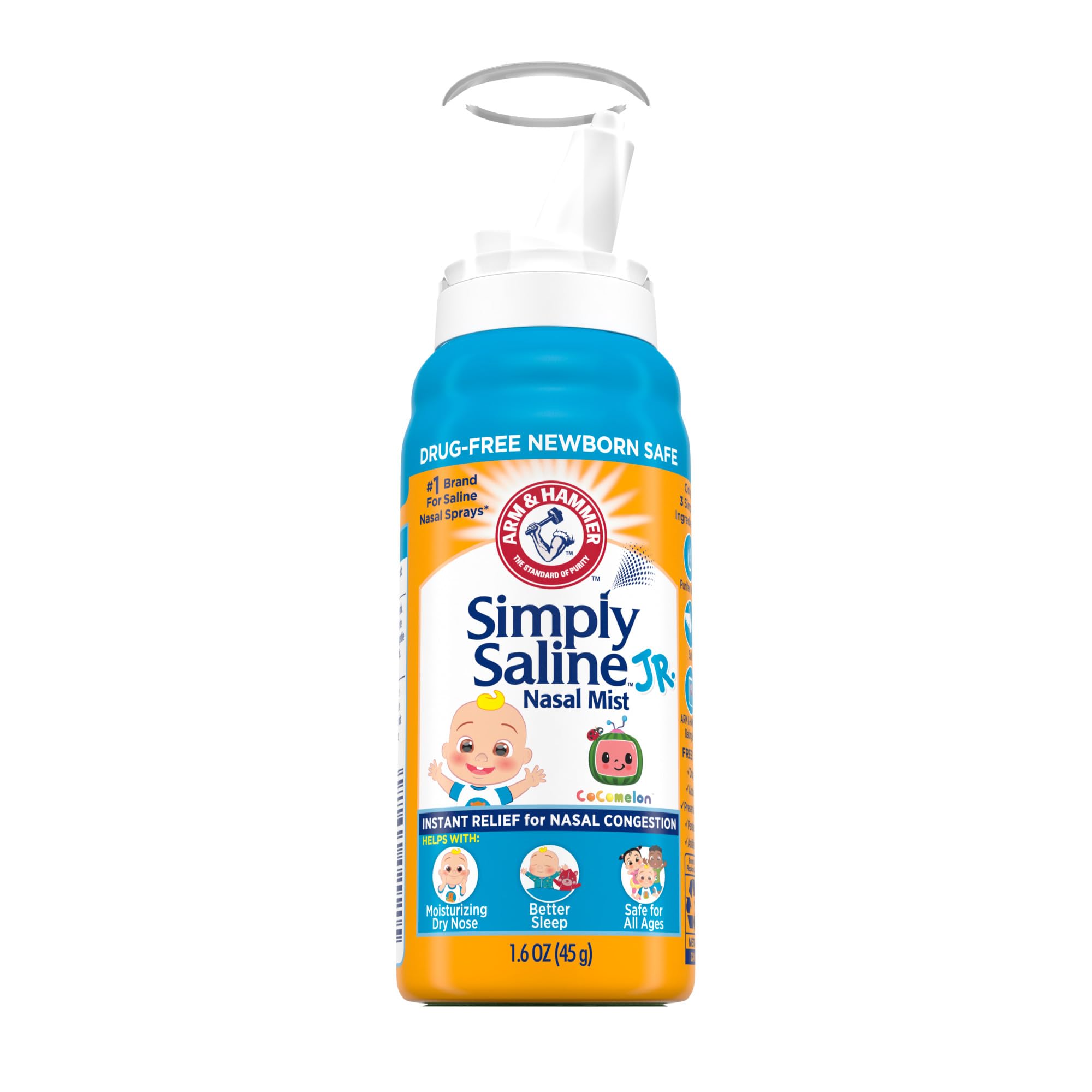 Arm & Hammer Simply Saline Jr. Nasal Mist 1.6oz, CoComelon, Drug-Free Newborn Safe, 1-Count
