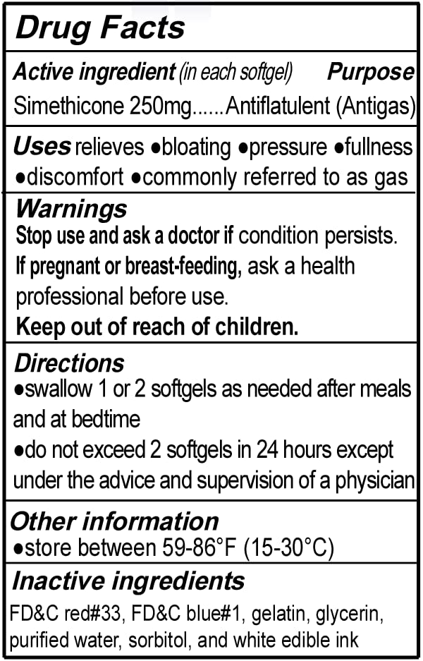 RXZELL Gas Relief, Maximum Strength Simethicone 250mg, 120 Softgels - Anti Flatulence Relieves Gas Fast, Bloating Aid, Stomach D