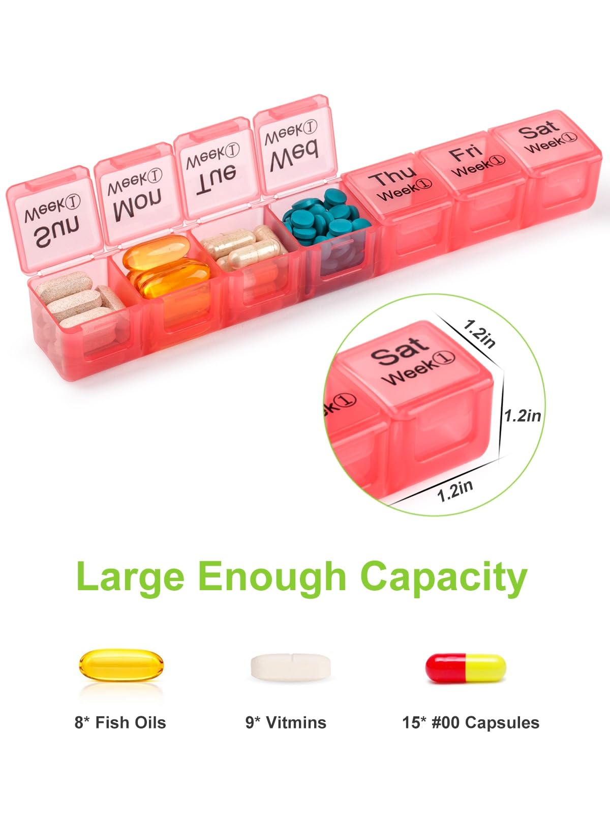 Large Monthly Pill Organizer 28 Day Case Organizerd Extra Large Compartments 4 Week Dust-Proof Pill Case Medication Reminder Por