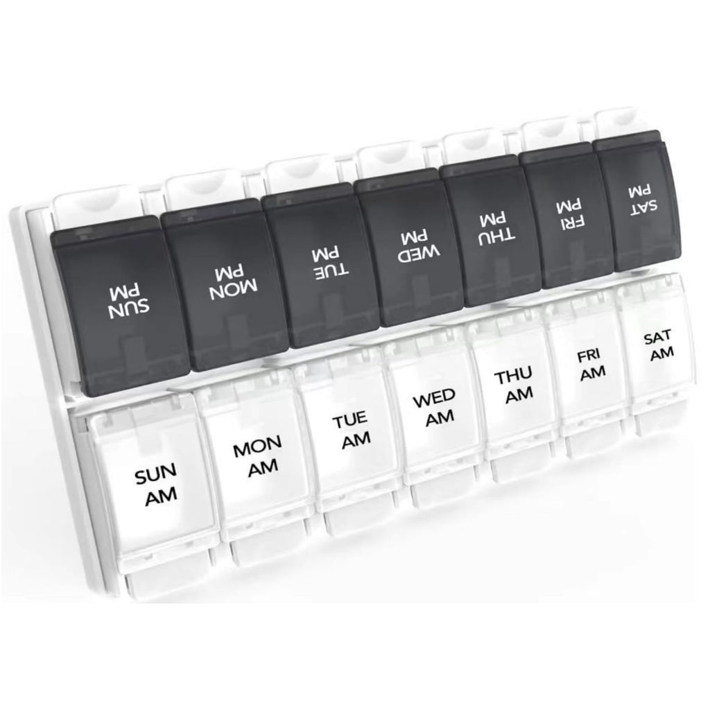 Sukuos AM PM Weekly 7 Day Pill Organizer, 2 Times A Day Pill Box with Arthritis Friendly Push Button, Medicine Cases for Vitamin