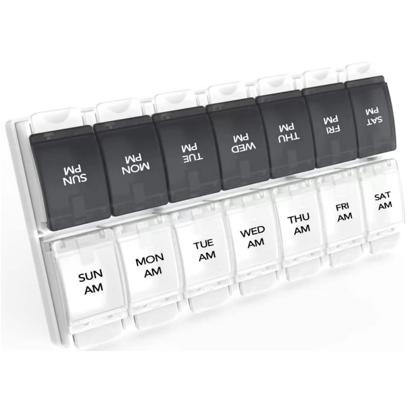 Sukuos AM PM Weekly 7 Day Pill Organizer, 2 Times A Day Pill Box with Arthritis Friendly Push Button, Medicine Cases for Vitamin