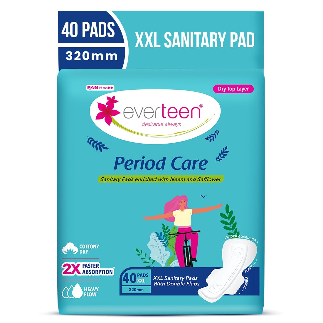 Everteen Xxl Sanitary Napkin Pads With CottonyDry Top Layer For Women Enriched With Neem And Safflower(40 Pads, 320Mm) (Pack Of
