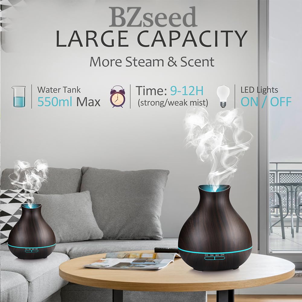 BZseed Aromatherapy Essential Oil Diffusers,2 PCS 550ml High Mist Output Humidifiers for Large Room, Home, Waterless Auto-Off, 7