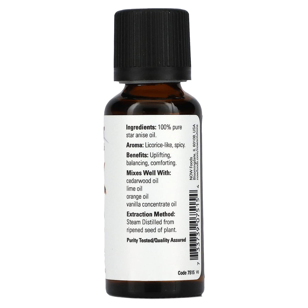 NOW Essential Oils, Anise Oil, Balancing Aromatherapy Scent, Steam Distilled, 100% Pure, Vegan, Child Resistant Cap, 1-Ounce