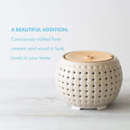 Ellia , Gather Ultrasonic Aroma Diffuser , Grey , Ceramic & Wood | 200mL Humidifier with Color-Changing Light & Mood Sounds | 10