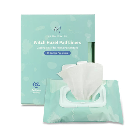 Mama & Wish Witch Hazel Pad Liners for Postpartum Care (24 Count) | Full-Length Cooling Perineal Pads Liner | Postpartum Essenti