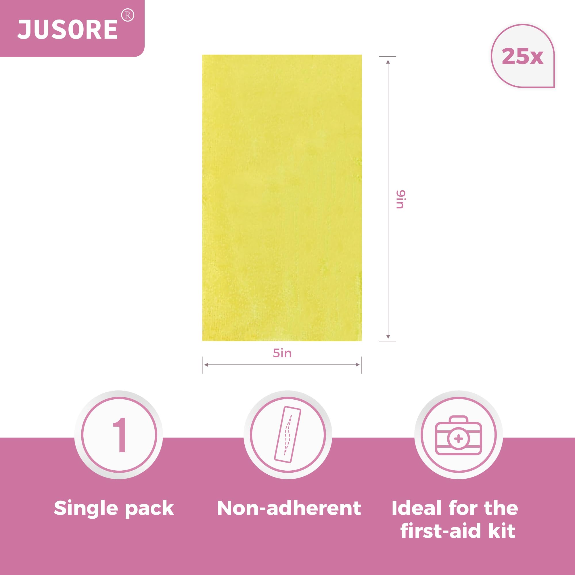 JUSORE Xeroform Petrolatum Dressing Gauze 5x9 - 25 Individual Pack, Non Stick Gauze Pads, Soft Mesh Xeroform Would Dressing for