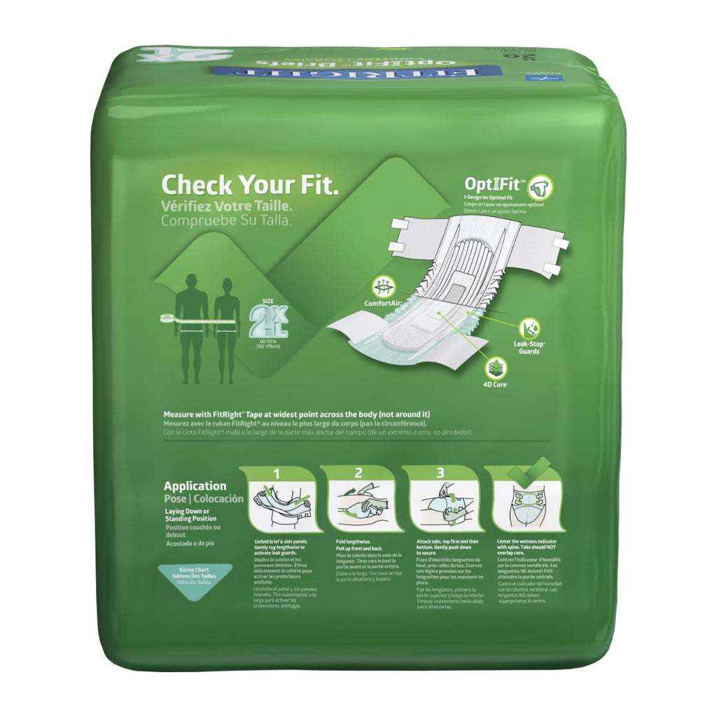 FitRight OptiFit Extra Adult Briefs, Incontinence Diapers with Tabs, Moderate Absorbency, 2XL, 60 to 70, 20 Count (Pack of 4)