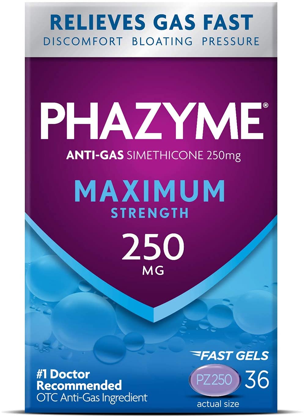 Phazyme Maximum Strength Gas & Bloating Relief, Works in Minutes, 36 Fast Gels (Pack of 1)