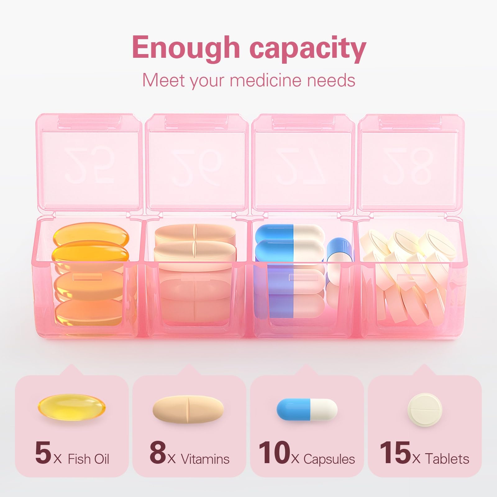 Barhon Monthly Pill Organizer 1 Time a Day, 30 Day Pill Organizer Once a Day, One Month Pills Box for Travel, Pink Medicine Pill