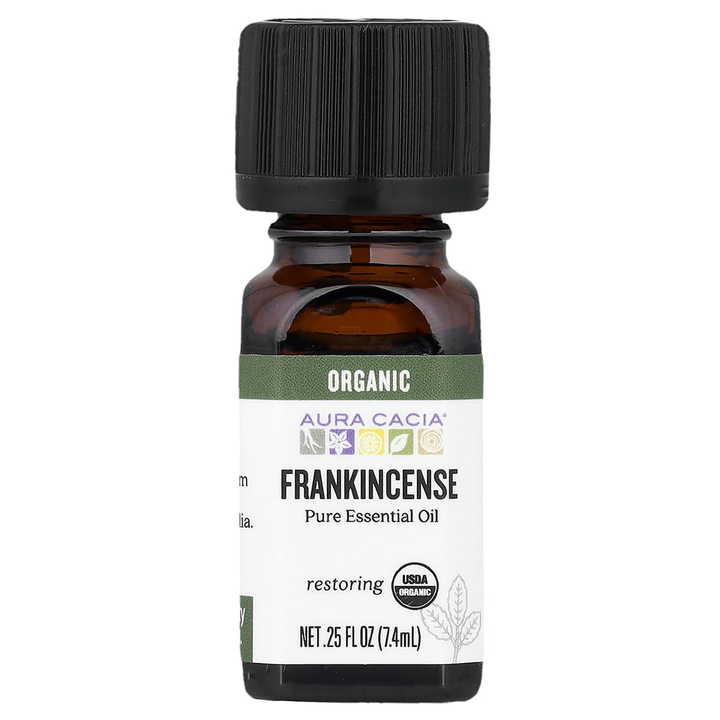 Aura Cacia 100% Pure Frankincense Essential Oil | Certified Organic, GC/MS Tested for Purity | 7.4 ml (0.25 fl. oz.) | Boswellia