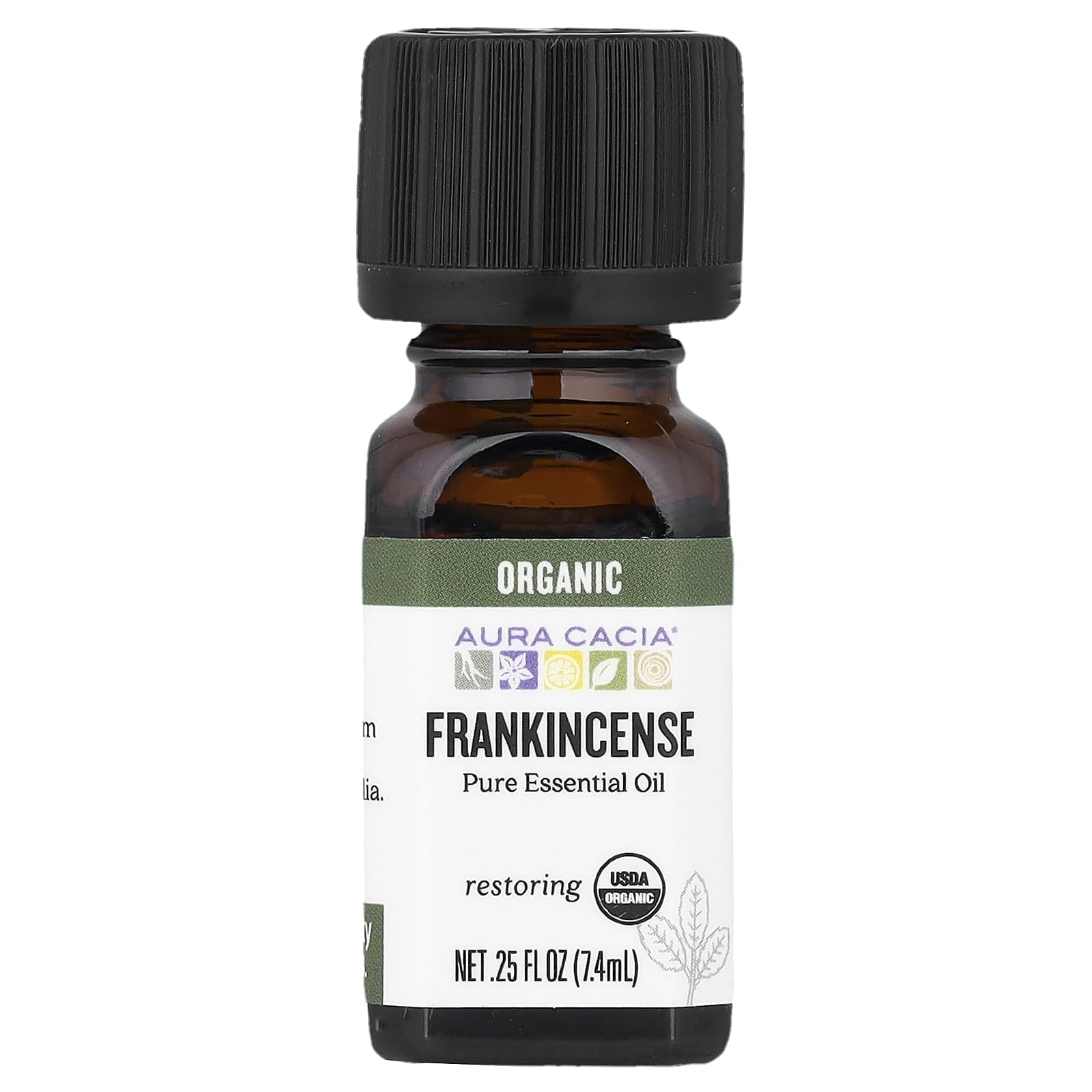 Aura Cacia 100% Pure Frankincense Essential Oil | Certified Organic, GC/MS Tested for Purity | 7.4 ml (0.25 fl. oz.) | Boswellia