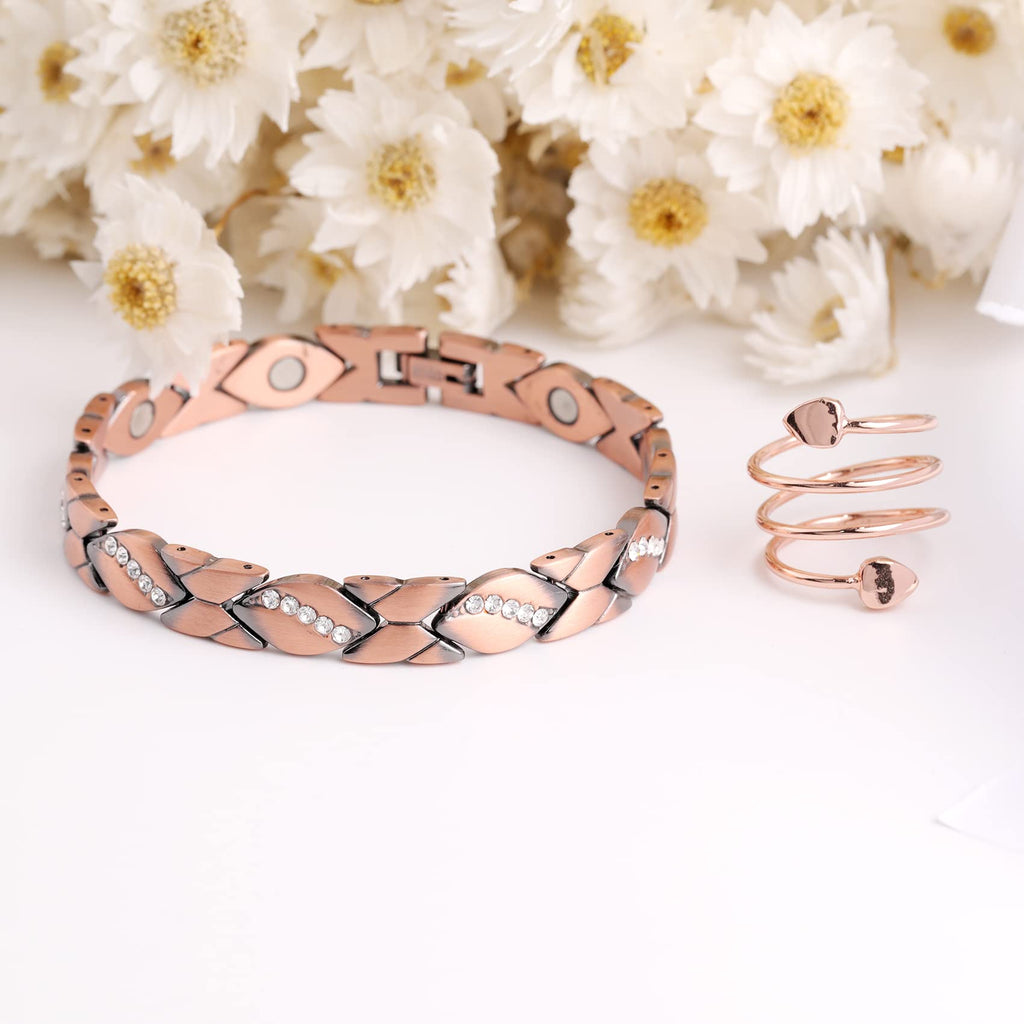 Jecanori Magnetic Copper Bracelets for Women,Copper Magnetic Ring for Women,Crystal Bracelets with 3500 Gauss Magnets,Jewelry Gi