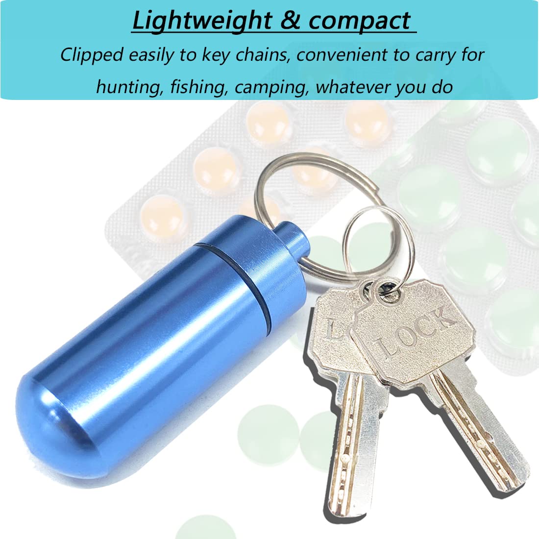 5 Packs Mini Keychain Pill Holder Fob, EFFIET Waterproof Portable Tablets Container Case Aluminum Outdoor Camping Emergency Pill