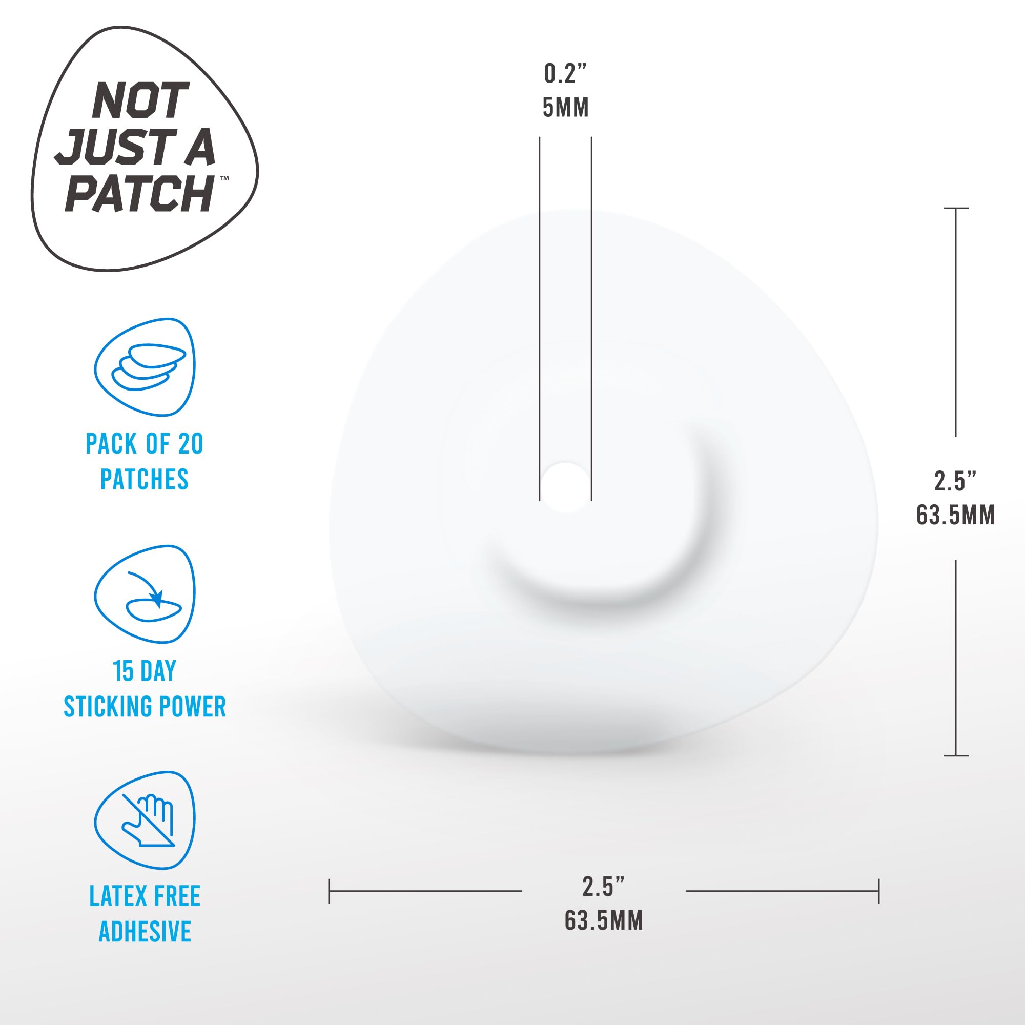 Not Just A Patch Freestyle Libre 3 Plus Sensor Covers (20 Pack) - Breathable, Sweatproof & Secure Hold - Precision-Cut Hole for