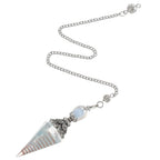 COMNICO Healing Crystal Pendulums, Aquamarine Spiritual Hexagonal Pointed Cone Resin Pendants with Chain, Divination Dowsing Too