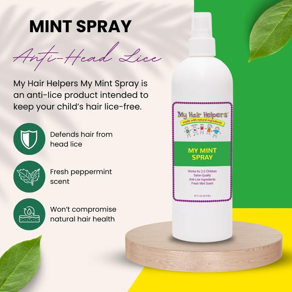 My Hair Helpers Mint Anti-Lice Spray for Head Lice Defense - Naturally Formulated with Essential Oils, 16 fl Ounces, Works on 2-
