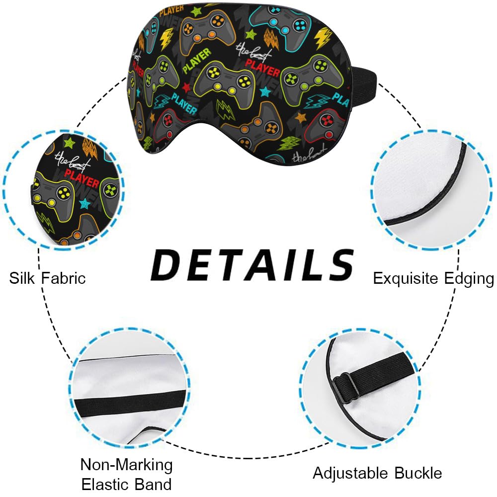 NOHSHE Gamepad Silk Eye Mask Sleep Mask Gamer Controller Joystick Best Player Eye Mask with Adjustable Strap Lightweight for Wom