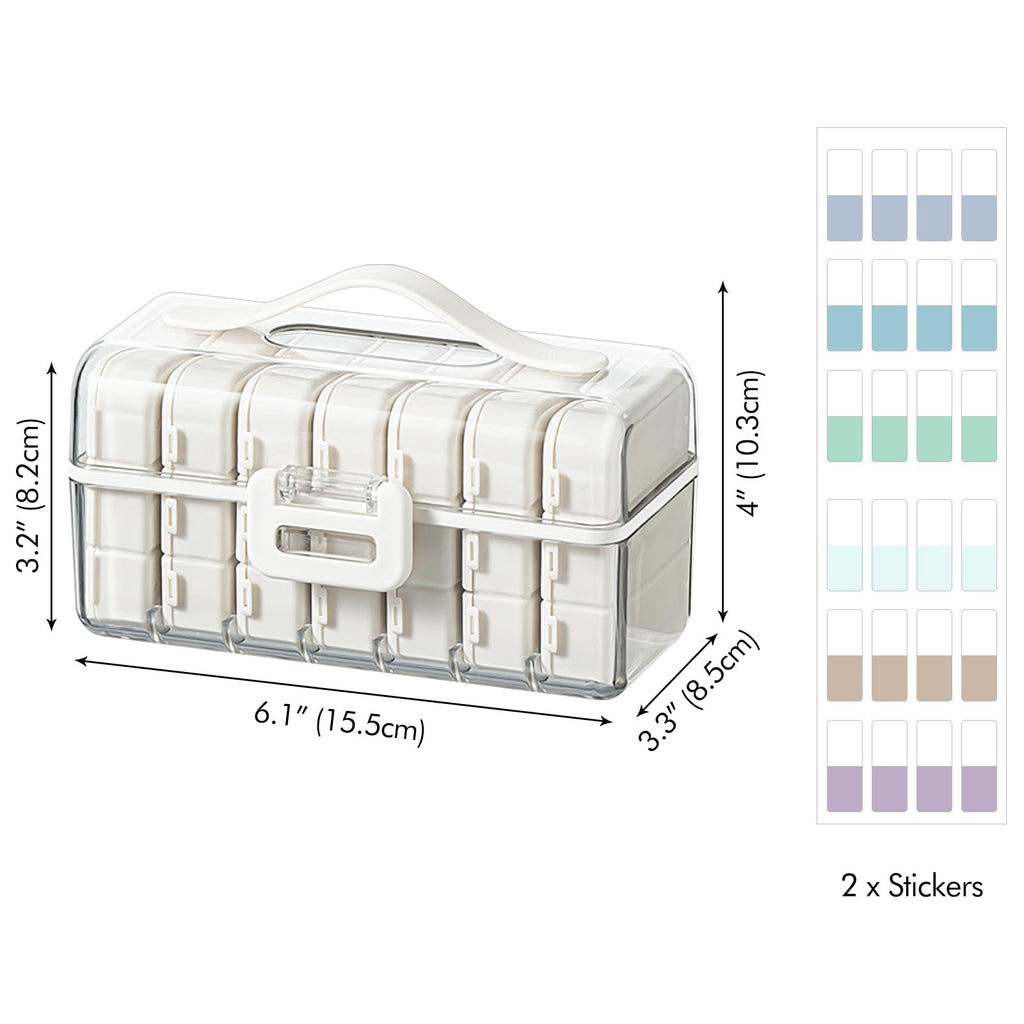 Lunhoo Portable Weekly Pill Box 3 Times a Day, Pill Organizer with 7 Detachable Boxes and Stickers, Airtight Organizer Case for