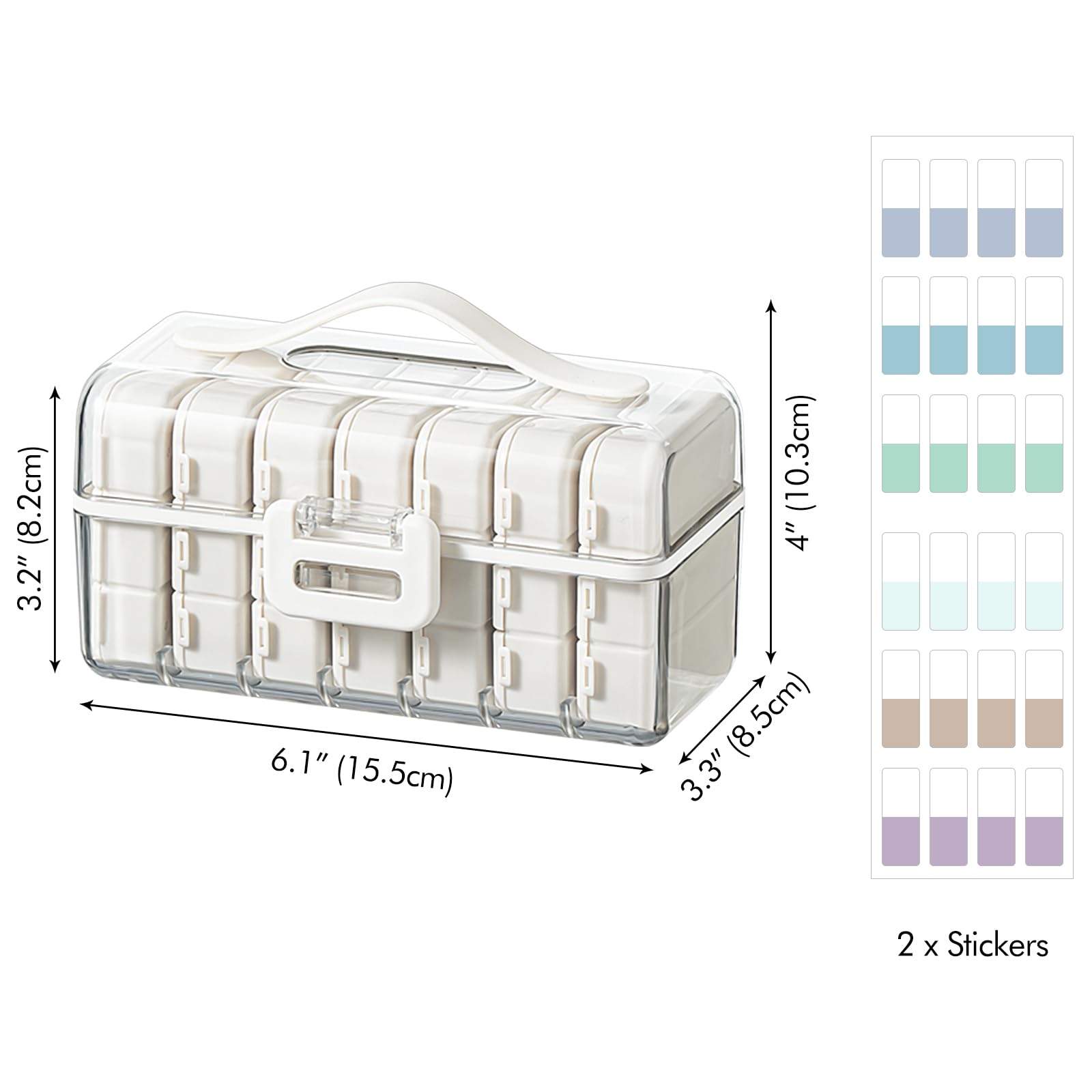 Lunhoo Portable Weekly Pill Box 3 Times a Day, Pill Organizer with 7 Detachable Boxes and Stickers, Airtight Organizer Case for