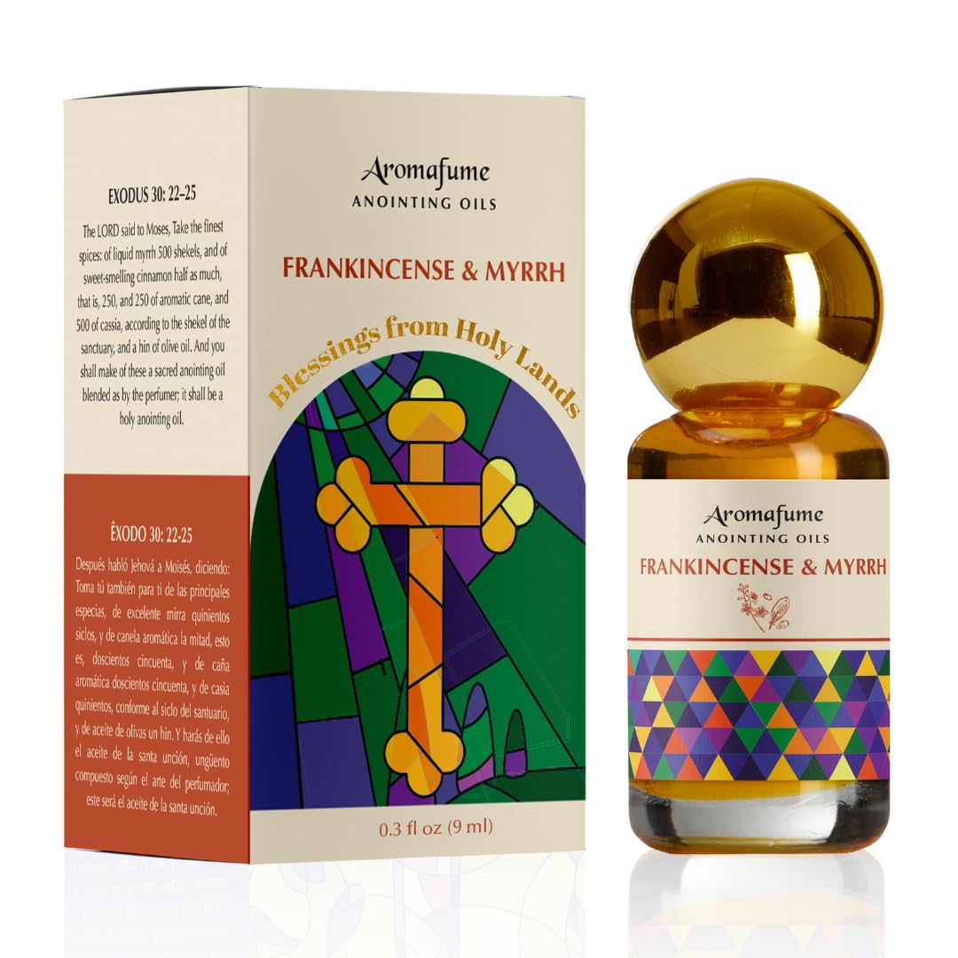 Frankincense & Myrrh Anointing Oil 9ml (0.3 fl oz.)| Blessings from The Holy Lands | Blessed Olive Oil from Jerusalem with Bibli