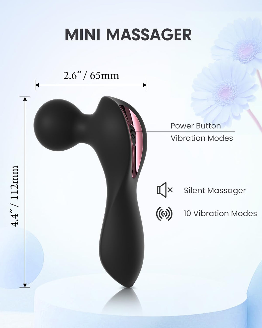 Pinkmini Electric Facial Massager for Face and Neck, Powerful - Waterproof - Handheld Mini Massage Tool (Black)