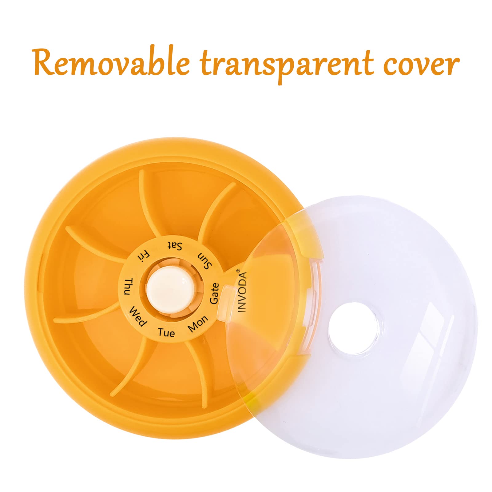 Pill Organizer Travel Pill Cases Weekly Cute Round Pill Box Purse Pill Container Portable Small Medicine Organizer (Orange+Bag)