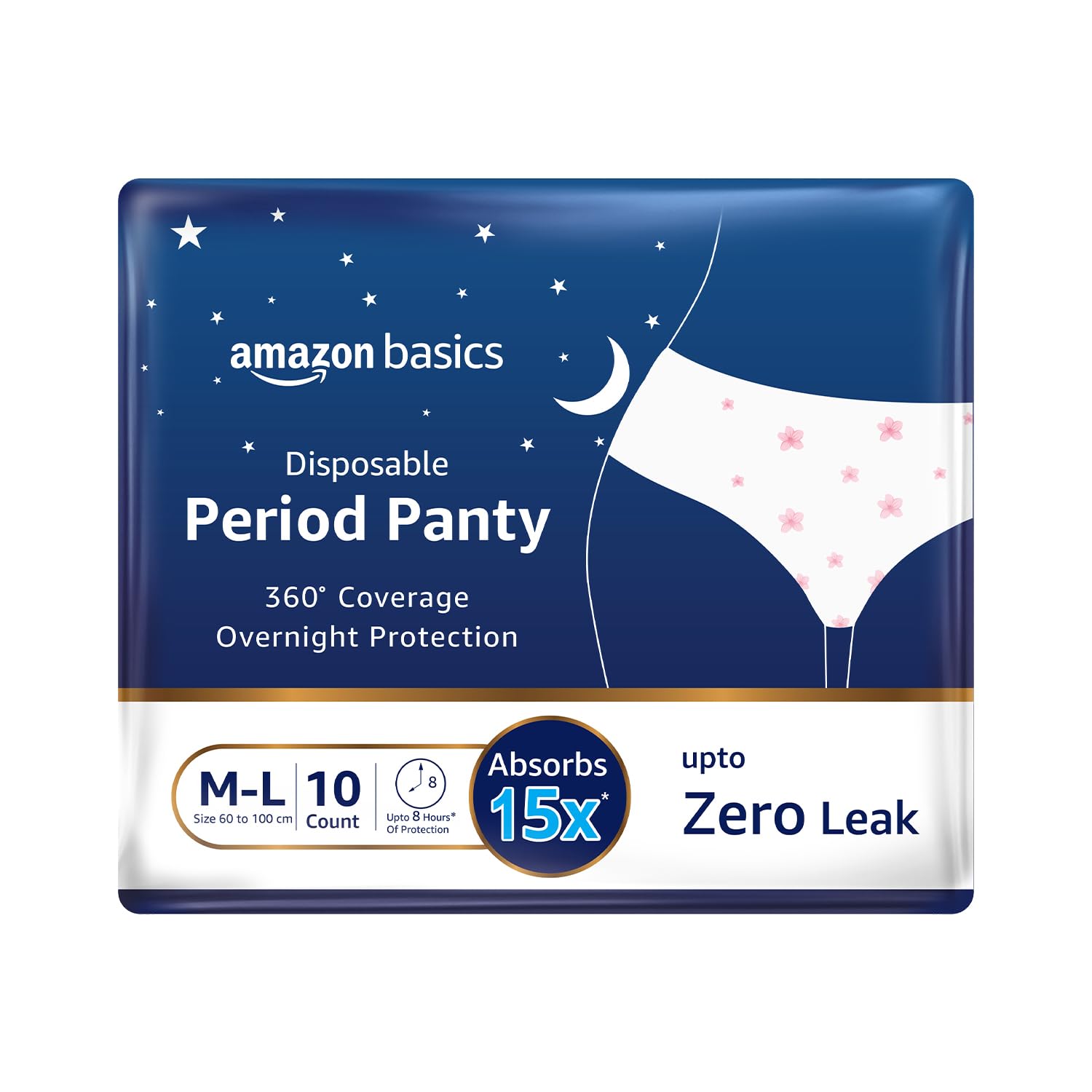 Amazon Basics Disposable Period Panties For Girls | ML | 10 Count (Pack Of 1) | 360 Coverage | Upto 8 Hours Of Protection | Lea
