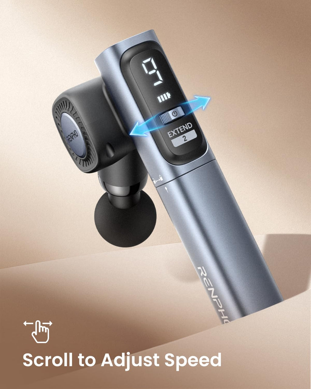 RENPHO Massage Gun with Adjustable Angles and Extension Handle, Christmas Gifts, Handheld Percussion Muscle Massager Deep Tissue