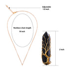 VIBILIA Healing Crystal Necklace Tree of Life Wire Wrapped Black Stone Point Pendant Necklace Hexagonal Reiki Spiritual Jewelry