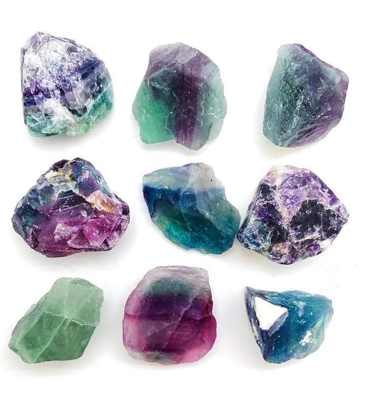 Simurg Raw Fluorite Stone 1lb ''A'' Grade Rainbow Fluorite Rough Crystal - Green Fluorite Rocks for Cabbing, Tumbling, Cutting, 