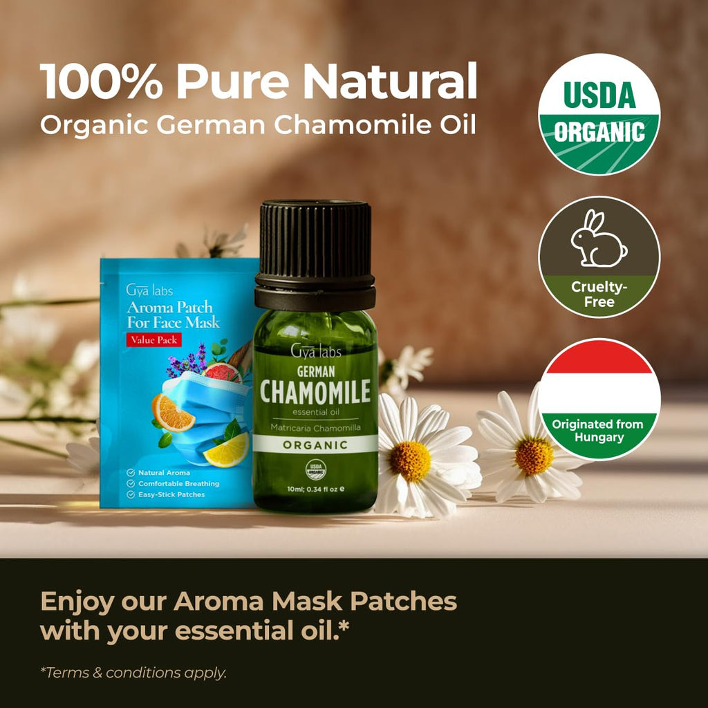Gya Labs USDA Certified Organic German Chamomile Essential Oil for Diffuser - 100% Pure Natural Organic Chamomile Oil for Skin,