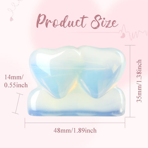 ZHIYUXI 1.8'' Opal White Crystal Double Heart Stone Healing Crystal Heart Shaped Rock for Desk Decor Healing Crystals Polished R