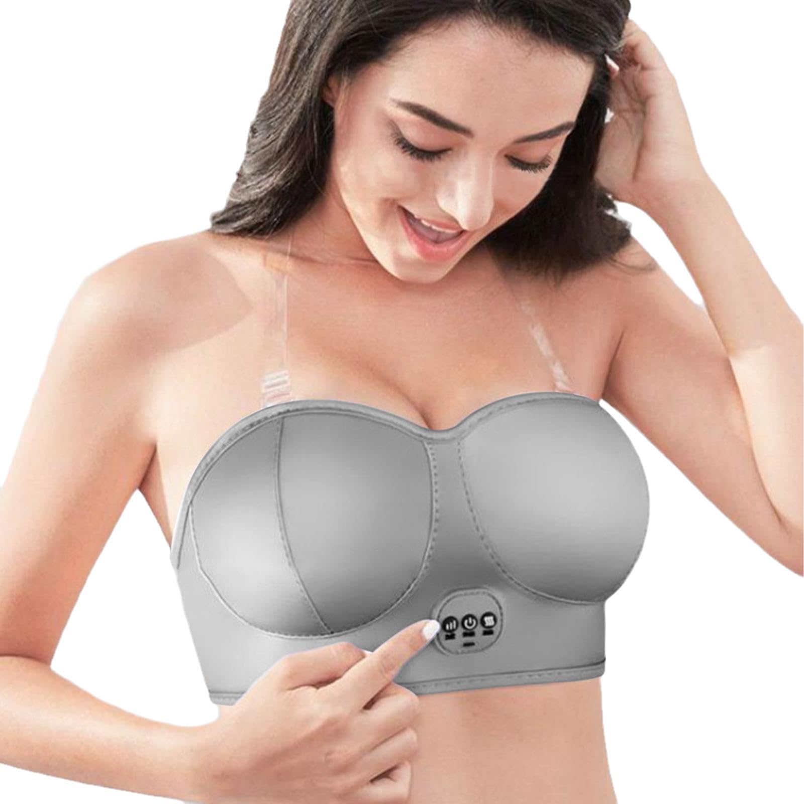 Electric Bust Massager, Breast Massager Bra, USB Wireless Electric Massagers for Shaping Beautiful Chest Anti Sagging-Grey