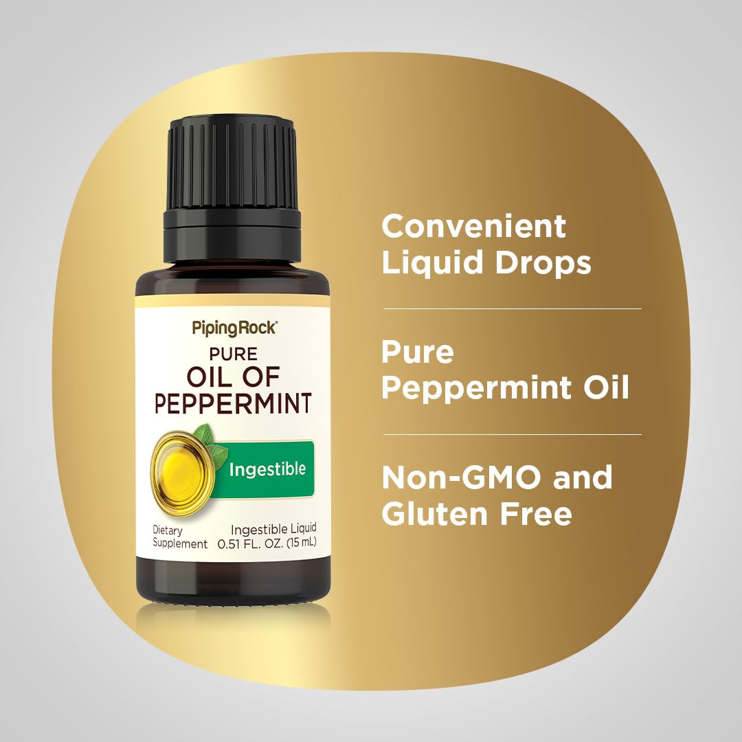 Piping Rock Peppermint Oil | 15 ml Drops | Pure Ingestible Liquid Supplement | Non-GMO, Gluten Free