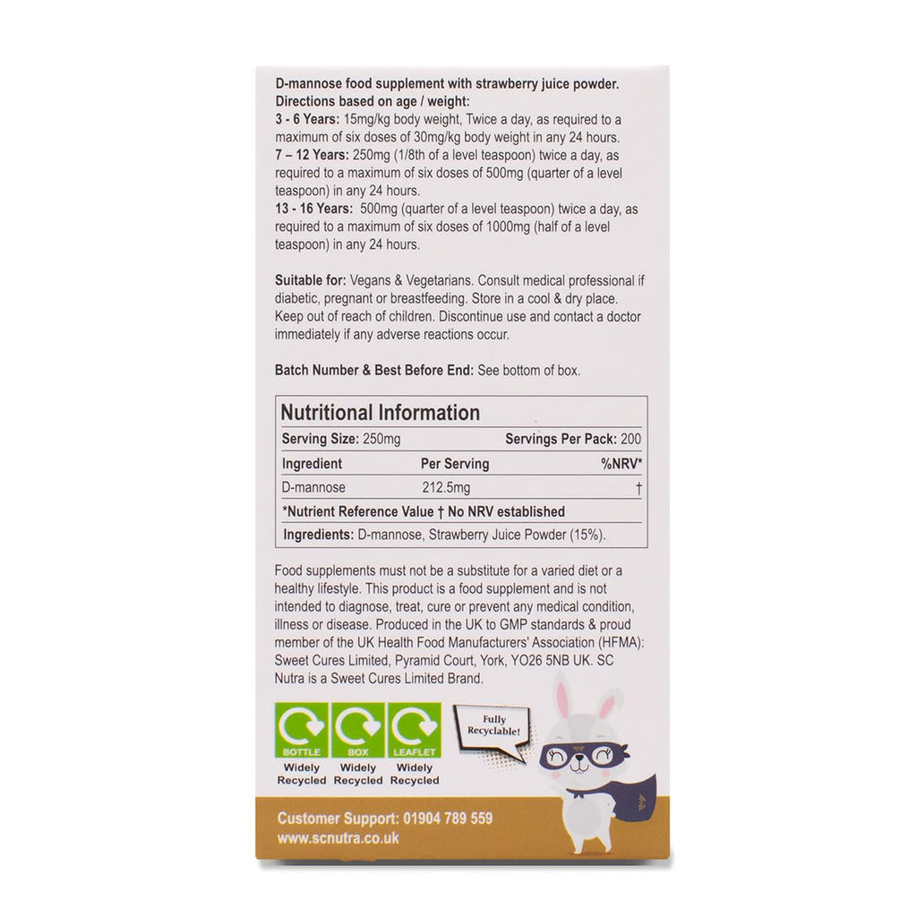 sc nutra Waterfall D-Mannose Children Strawberry - Kids D-Mannose Naturally sourced from Birch (Sweet Cures)