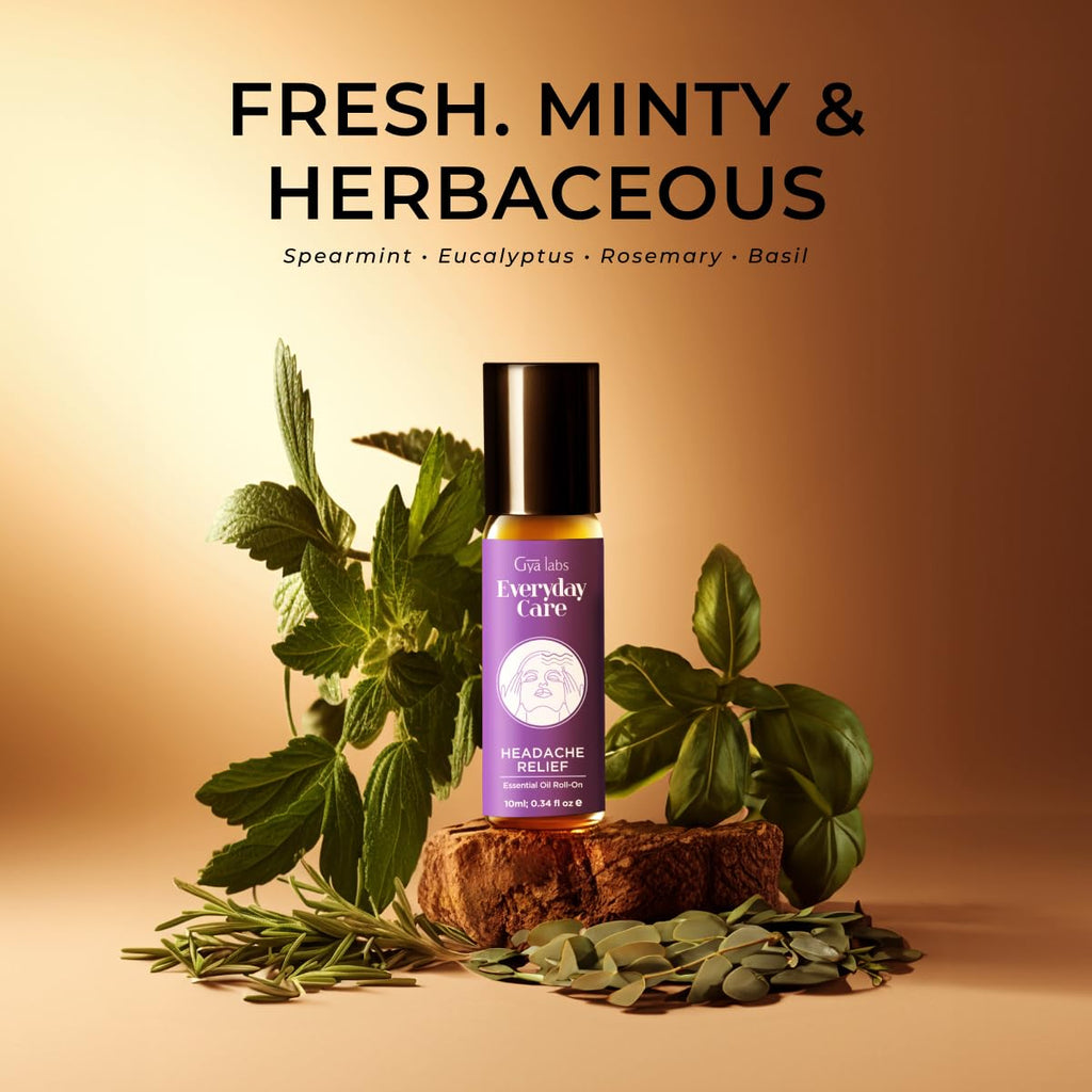 Gya Labs Headache Relief Essential Oil Roll On - Portable Soothing Comfort for Your Head - Blend with Spearmint, Rosemary & Euca