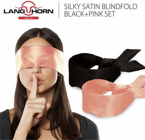 2 pcs Silk Satin Blindfold Eye Mask Sleep Mask Soft Satin Eye Cover Silk Sleeping mask Valentine Gift 155cm / 62    (Black+Pink)