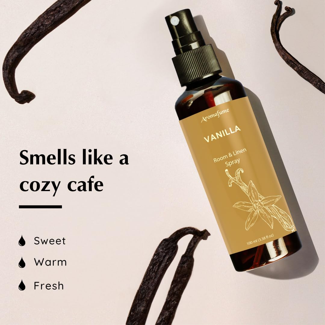 Vanilla Room, Linen & Pillow Spray by Aromafume | 100ml/3.38 fl oz | with Pure Vanilla Essential Oil | Aromatherapy Spray | Mist