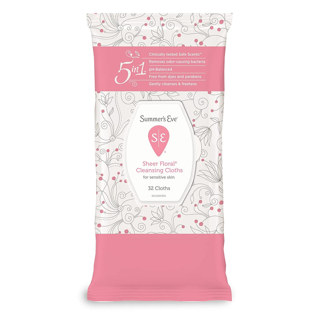 Summer's Eve Feminine Cleansing Cloths, Sensitive Skin, Sheer Floral 32 ea (Pack of 1)
