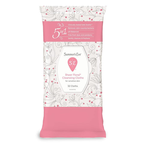 Summer's Eve Feminine Cleansing Cloths, Sensitive Skin, Sheer Floral 32 ea (Pack of 1)