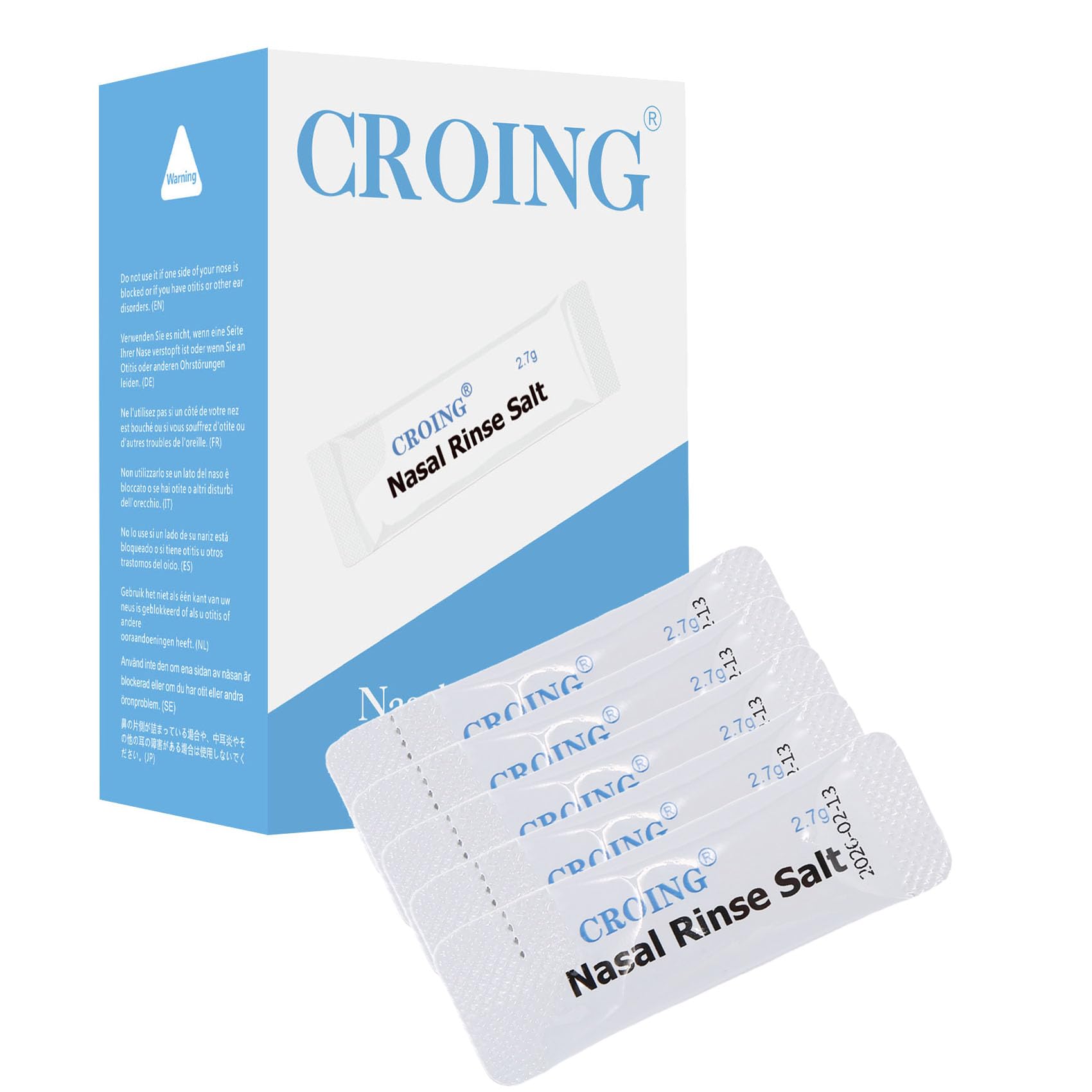 Croing Sinus Rinse Refill Packets (160 Salt Packs) for Nasal Wash Irrigation Systems - Perfect for Sinus & Allergy Relief - Clea