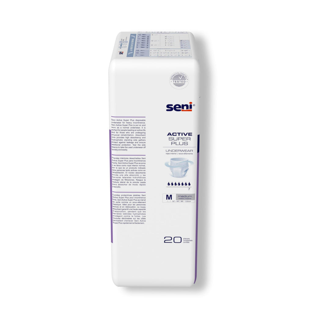 Seni Active Super Plus, Underwear for Heavy Incontinence, Medium, 20 Count (Pack of 4)