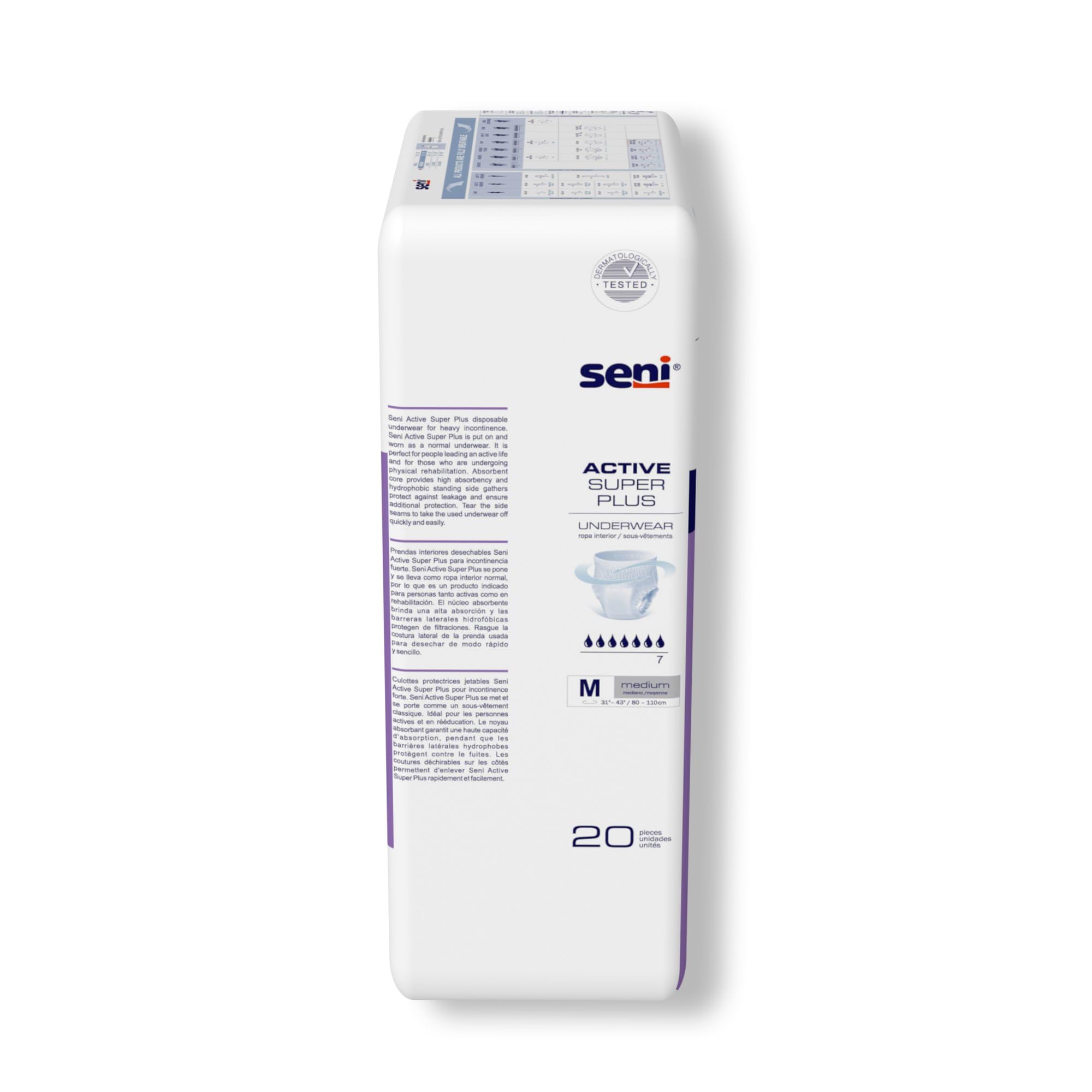 Seni Active Super Plus, Underwear for Heavy Incontinence, Medium, 20 Count (Pack of 4)